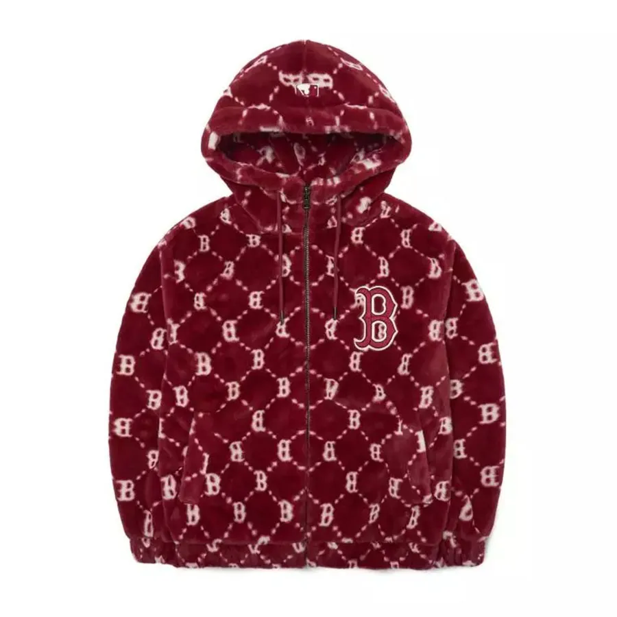 Thời trang Vải lông cao cấp - Áo Khoác Lông MLB Diamond Monogram All Over Hood Eco Fur Jumper Boston Red Sox 3AFDM0226-43WIS Màu Đỏ Size XS - Vua Hàng Hiệu