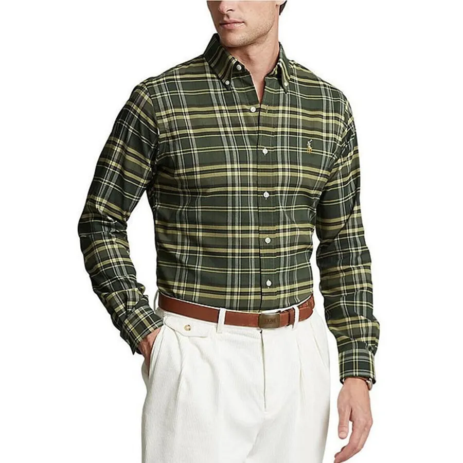 Áo Sơ Mi Nam Ralph Lauren Classic-Fit Olive Multi Plaid Oxford Long-Sleeve Woven Shirt Màu Xanh Size XS