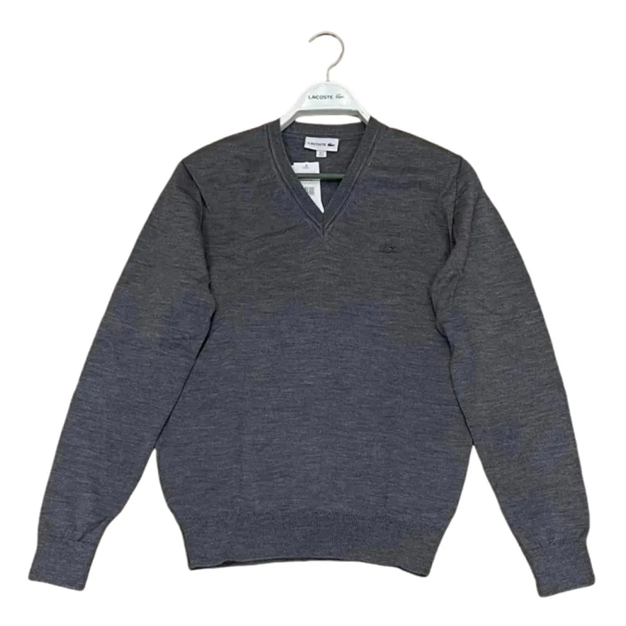 Thời trang Áo len - Áo Len Nam Lacoste Men’s V-neck Sweater Slim Fit Màu Ghi Size 3 - Vua Hàng Hiệu