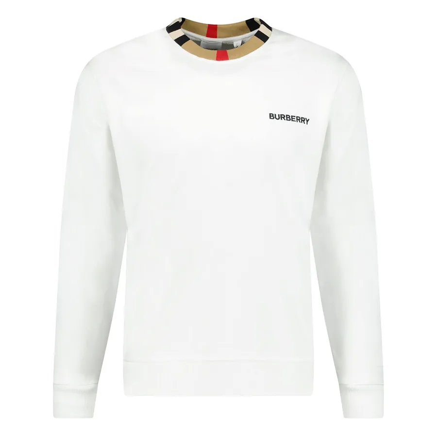 Thời trang Burberry 100% Cotton - Áo Nỉ Sweater Burberry Jarrad Check Neck Sweatshirt 8075188 Màu Trắng Size S - Vua Hàng Hiệu