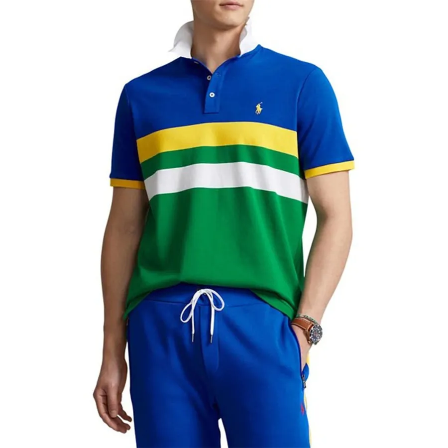 Ralph Lauren - Áo Polo Nam Ralph Lauren Classic Fit Colourblock Logo Embroidered Polo Shirt 534003 BLUE Phối Màu Size XS - Vua Hàng Hiệu