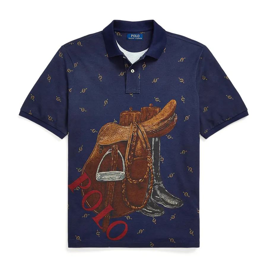 Ralph Lauren - Áo Polo Nam Ralph Lauren Classic Fit Saddle-Print Mesh Polo Shirt 989001 NVY Màu Xanh Navy Size XS - Vua Hàng Hiệu
