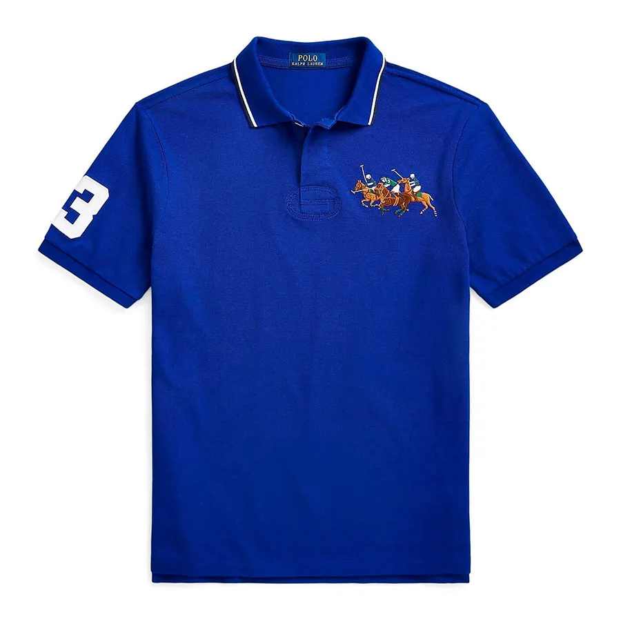 Thời trang Ralph Lauren 100% Cotton - Áo Polo Nam Ralph Lauren Slim Fit Polo Shirt 614003 Màu Xanh Blue Size XS - Vua Hàng Hiệu