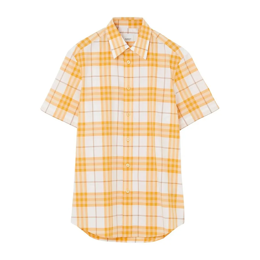 Thời trang Burberry 100% Cotton - Áo Sơ Mi Nam Burberry Check-Pattern Short-Sleeve Màu Vàng Size XS - Vua Hàng Hiệu