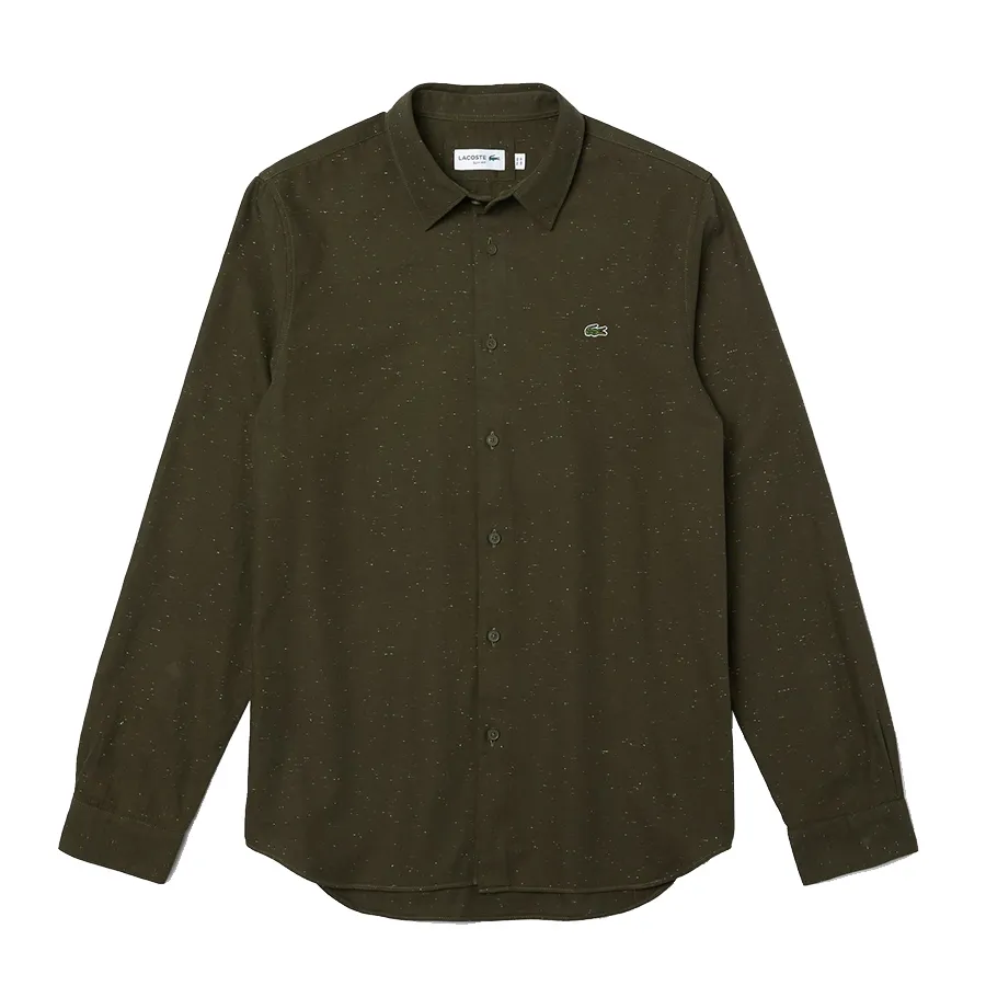 Thời trang Polyester, Cotton - Áo Sơ Mi Nam Lacoste Slim Fit Shirt CH2985 Màu Xanh Kaki - Vua Hàng Hiệu