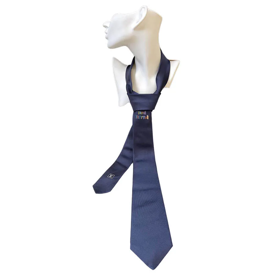 Thời trang Cà vạt - Cà Vạt Nam Louis Vuitton LV Logo Màu Xanh Navy - Vua Hàng Hiệu