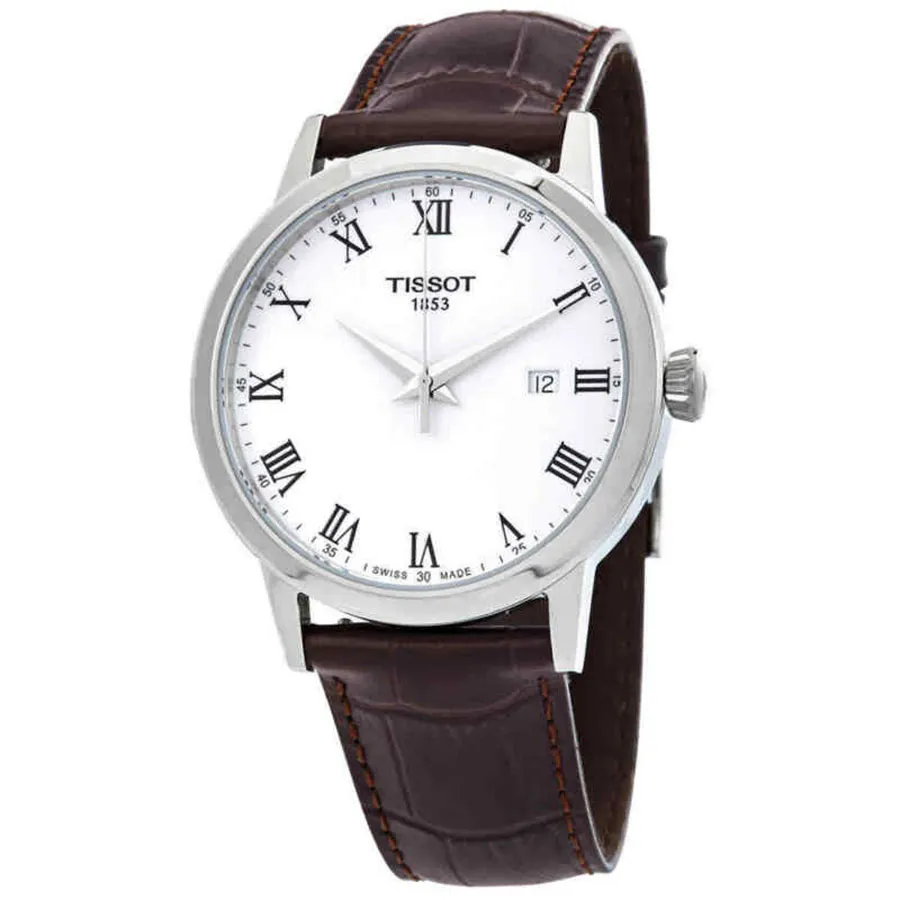 Đồng Hồ Nam Tissot T-Classic Quartz White Dial Men Watch T129.410.16.013.00 Màu Nâu Trắng