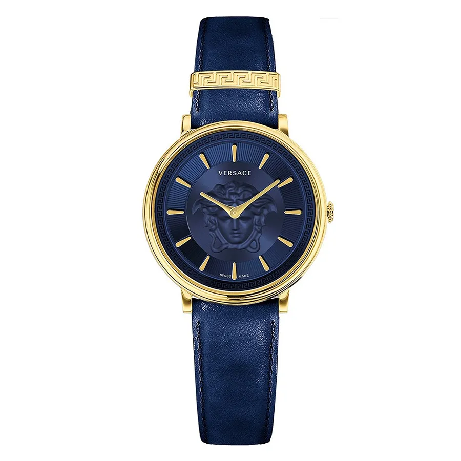 Đồng hồ Versace Thép không gỉ, Mạ PVD, Dây da - Đồng Hồ Nữ Versace V-Circle Lady Gold Blue Leather Watch 38mm VE8103721 Màu Xanh Dương - Vua Hàng Hiệu