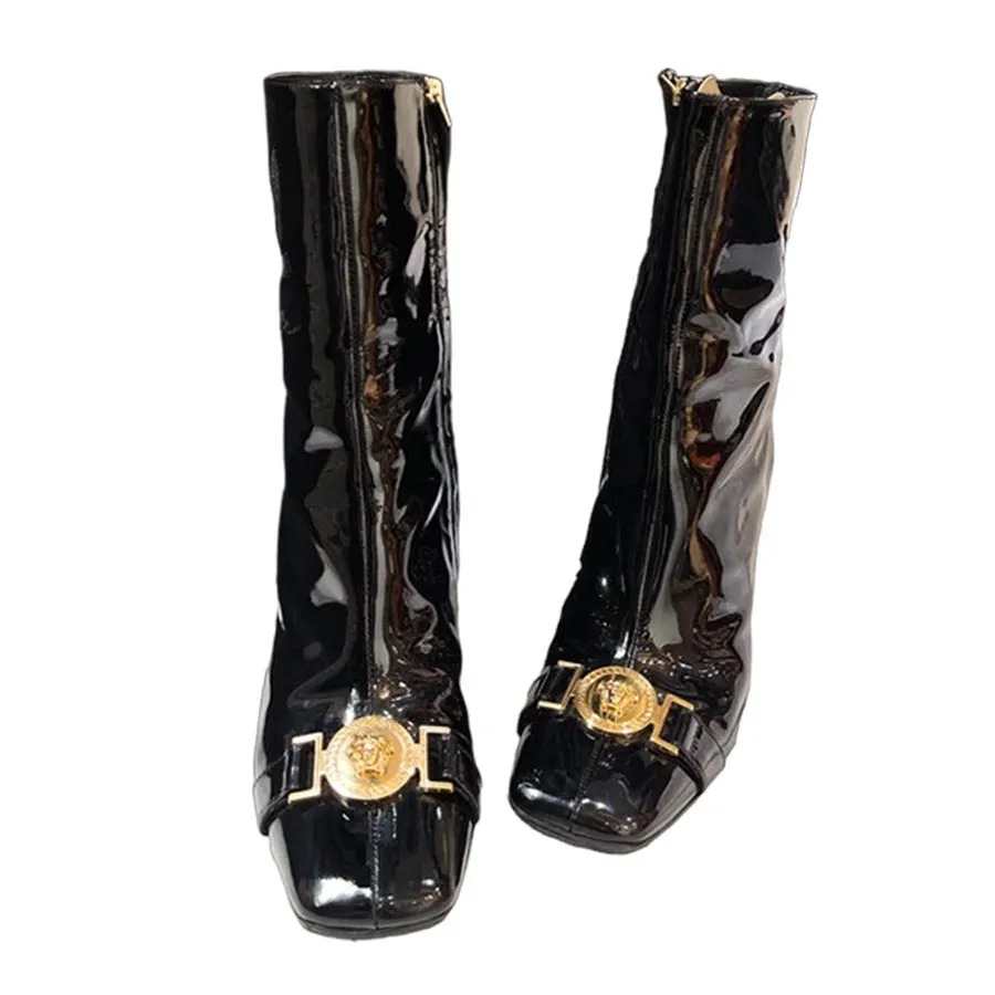 Giày Versace Đen - Giày Boot Nữ Versace Pre-Owned Leather In Black Màu Đen Size 35 - Vua Hàng Hiệu