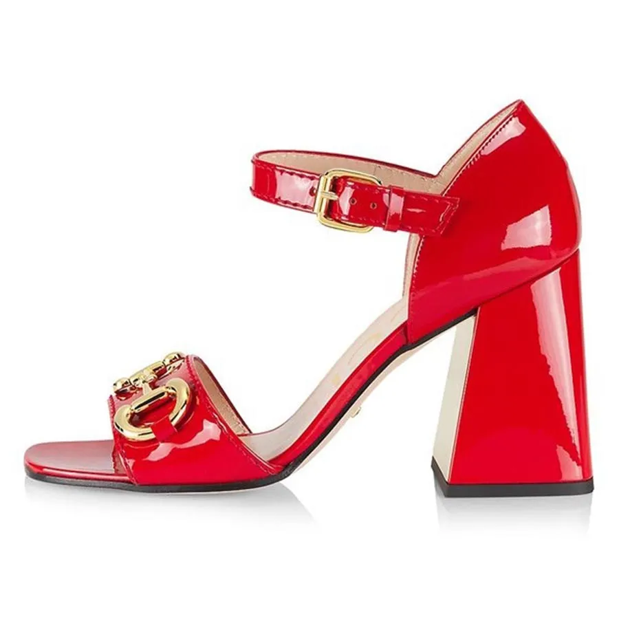 Giày Đỏ - Giày Cao Gót Nữ Gucci Baby Buckle Horsebit Ankle-Strap Sandals Red Màu Đỏ Size 35 - Vua Hàng Hiệu