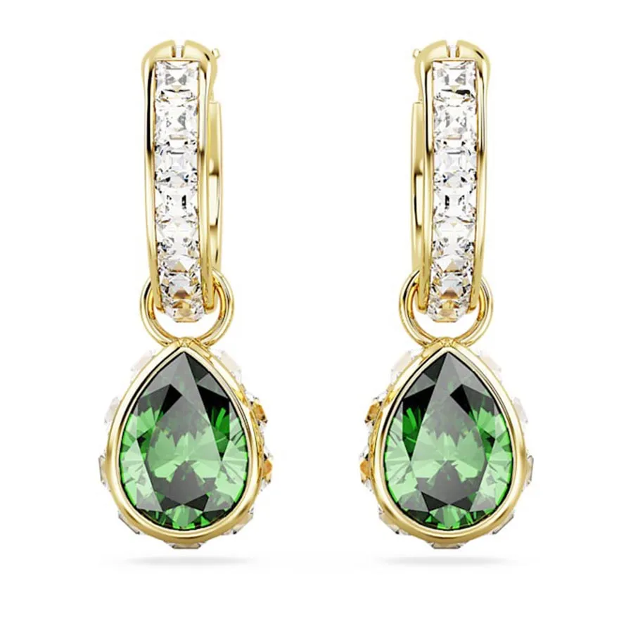 Trang sức Swarovski Khuyên tai - Khuyên Tai Nữ Swarovski Stilla Drop Earrings Pear Cut, Green, Gold-Tone Plated 5662922 Màu Vàng Xanh - Vua Hàng Hiệu