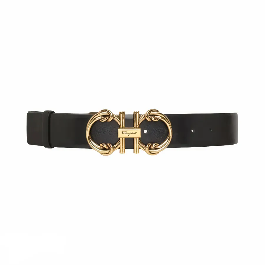 Thắt Lưng Nữ Salvatore Ferragamo Gancini Belt Màu Đen Vàng Size 80 N-HM