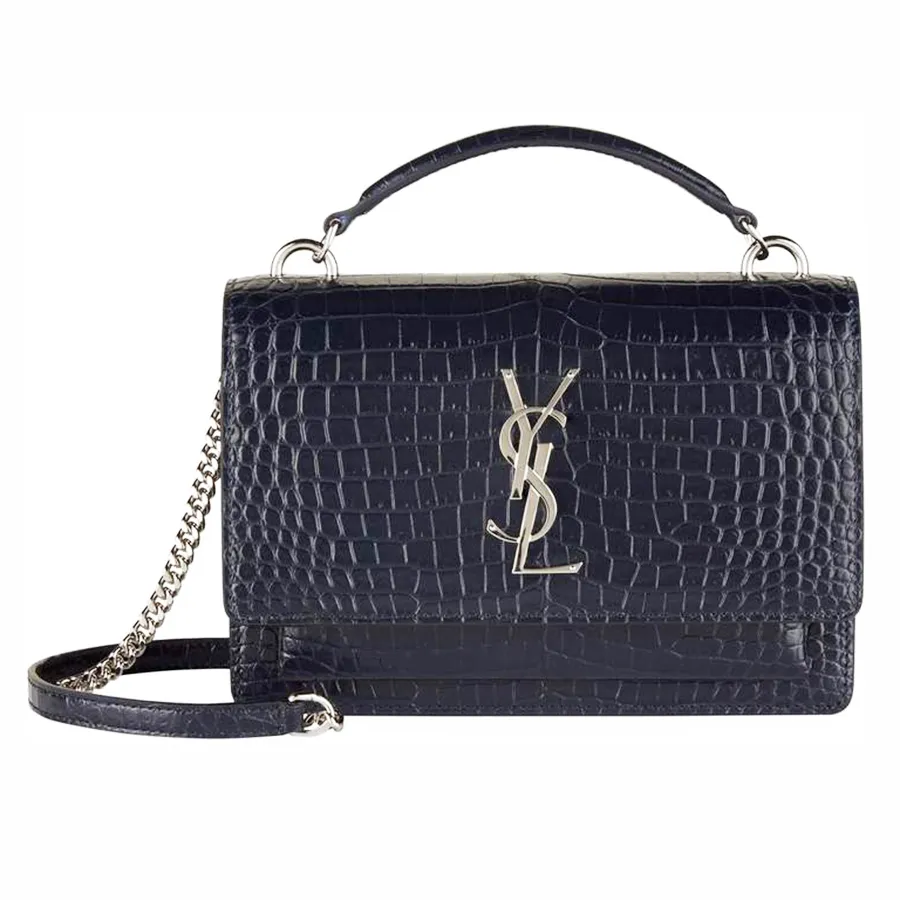 T??i ??eo Ch?�o N?�� Yves Saint Laurent YSL Deep Marine Croc Embossed Leather Mini Sunset Chain Bag 