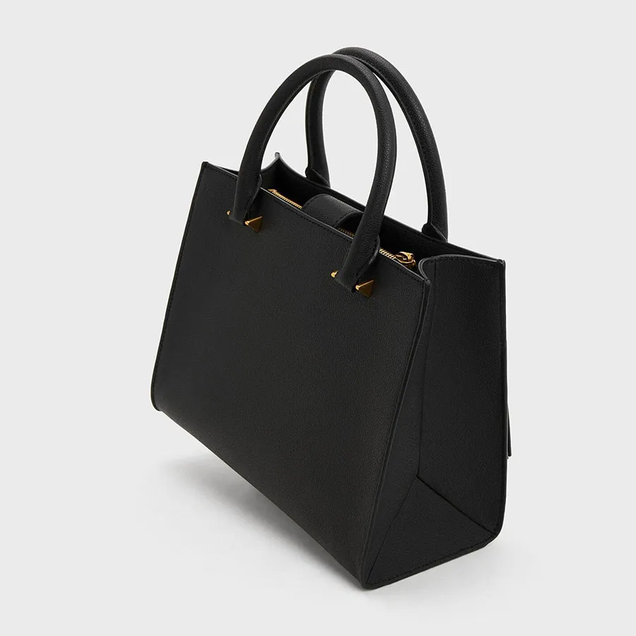 Túi Tote Nữ Charles Keith CNK Anwen Structured Bag 30782210 Black Màu Đen