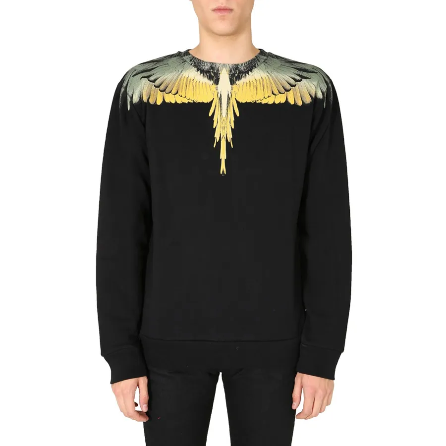 Marcelo Burlon - Áo Nỉ Nam Marcelo Burlon County Of Milan Crew Neck Sweatshirt With Wings Print CMBA009_F20FLE0011016 Màu Đen Vàng Size XS - Vua Hàng Hiệu