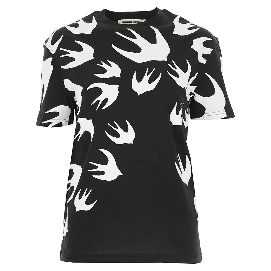 Alexander Mcqueen - Áo Phông Nam Alexander McQueen Swallow Print 277605 Màu Đen Trắng Size S - Vua Hàng Hiệu