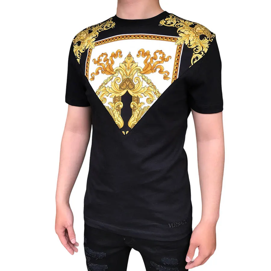 Versace Áo phông - Áo Phông Nam Versace 1012174 Họa Tiết Vàng Tshirt Màu Đen Size S - Vua Hàng Hiệu