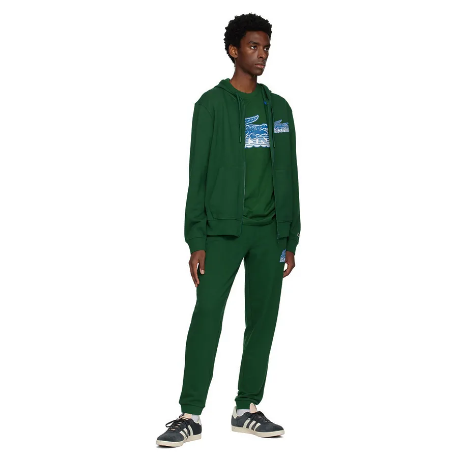 Thời trang Vải nỉ cao cấp - Bộ Quần Áo Nỉ Nam Lacoste Green Zip Up With Front Graphics Màu Xanh Lá - Vua Hàng Hiệu