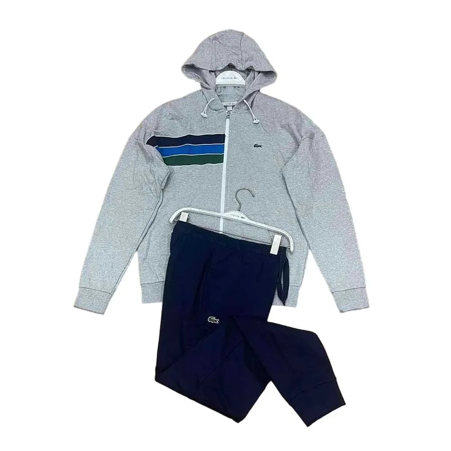 Thời trang Vải nỉ cao cấp - Bộ Quần Áo Nỉ Nam Lacoste Men's Sport Colorblock Fleece Zip Màu Xanh Xám - Vua Hàng Hiệu