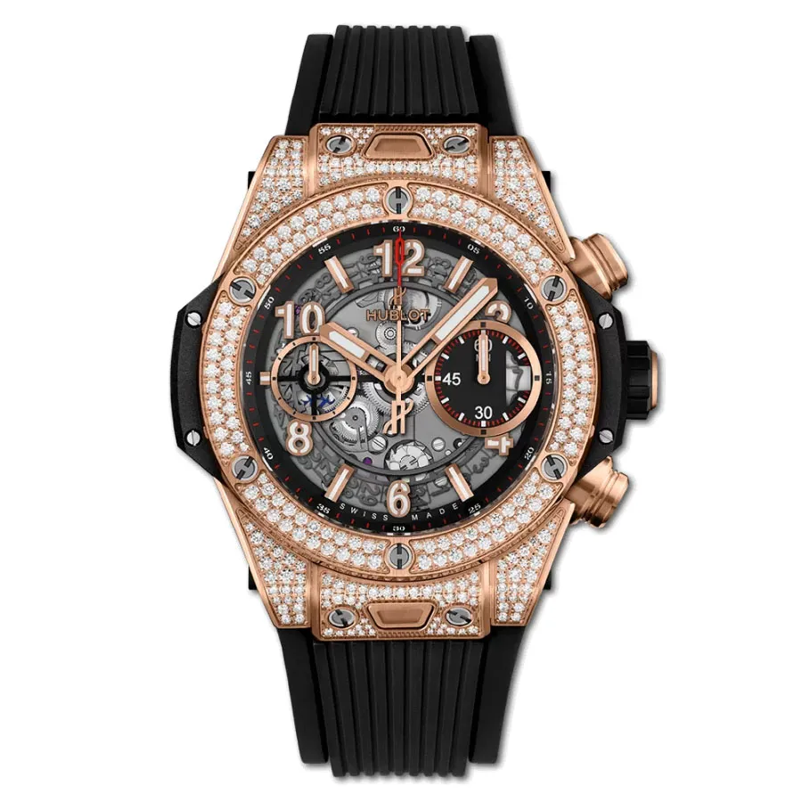 Hublot - Đồng Hồ Nam Hublot Unico King Gold 42mm Pave Diamond Orginal Màu Vàng Đen - Vua Hàng Hiệu