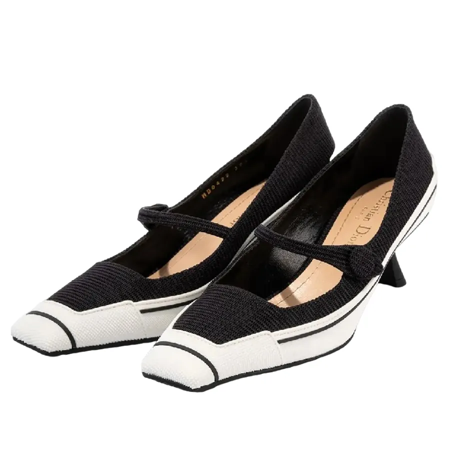 Giày Đen trắng - Giày Cao Gót Nữ Christian Dior Pre Owned Black Textile Shoes Màu Đen Trắng Size 37 - Vua Hàng Hiệu