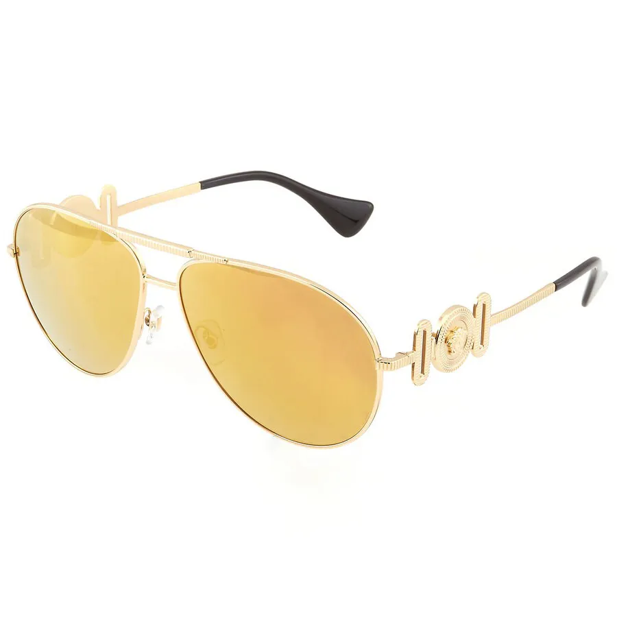 Kính mắt Mã giảm giá - Kính Mát Versace Brown Mirrored Gold Pilot Unisex Sunglasses VE2249 10027P 65 Màu Vàng Nâu - Vua Hàng Hiệu