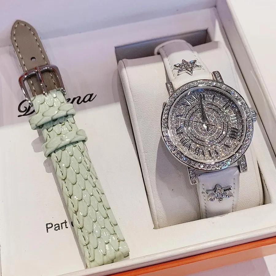 Set Đồng Hồ Nữ Davena Women's Watch 29mm Màu Trắng Bạc