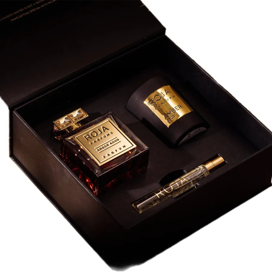 Nước hoa Oriental Spicy - hương cay nồng phương Đông - Set Nước Hoa Unisex Roja Parfums Amber Aoud Parfum (100ml + 7.5ml) + Nến Thơm 70g - Vua Hàng Hiệu