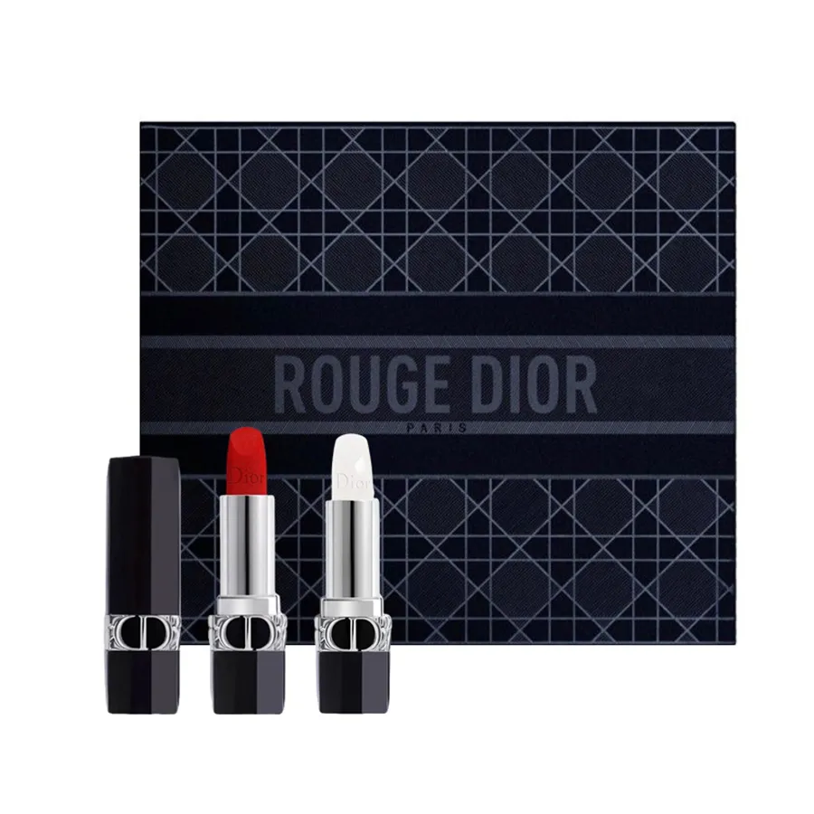 Son Môi - Set Son Dior Rouge Dior Duo Collection Set Màu 999 Velvet + Satin 000 Lip Balm ( 2 x 3.5g) - Vua Hàng Hiệu