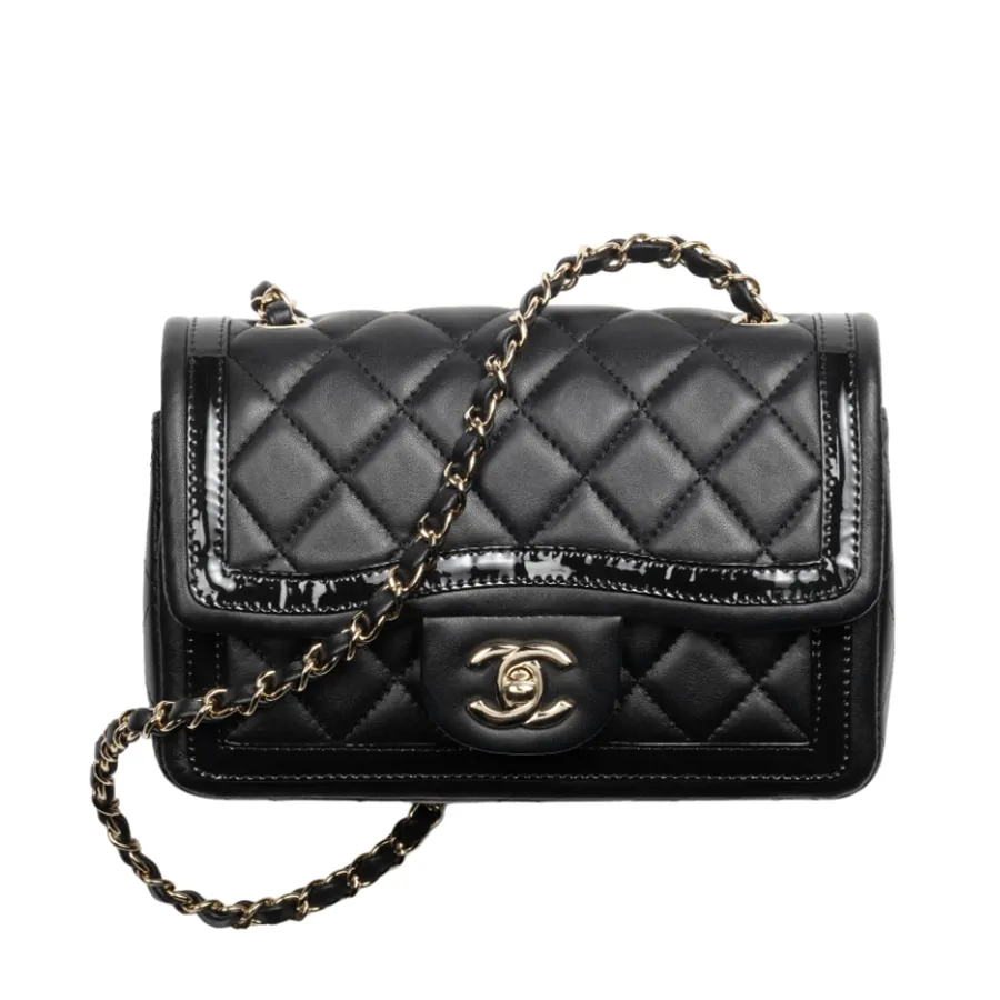 Túi Đeo Chéo Chanel Mini Flap Bag Lambskin Patent Calfskin Gold