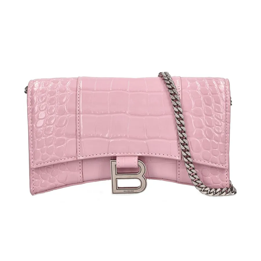 Túi xách Balenciaga - Túi Đeo Chéo Nữ Balenciaga Hourglass Shiny Crocodile Embossed Chain Wallet Màu Hồng - Vua Hàng Hiệu