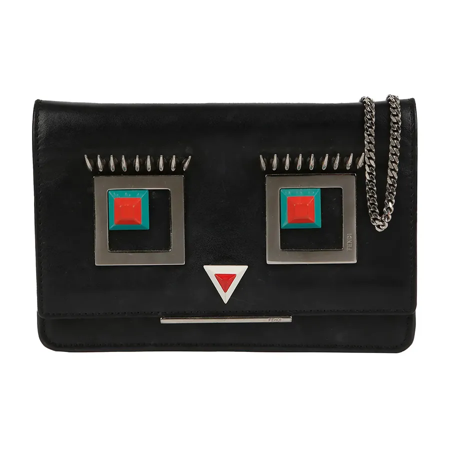 Fendi - Túi Đeo Chéo Nữ Fendi Woc Black Leather Square Eye Chain Wallet And Crossbag Màu Đen - Vua Hàng Hiệu