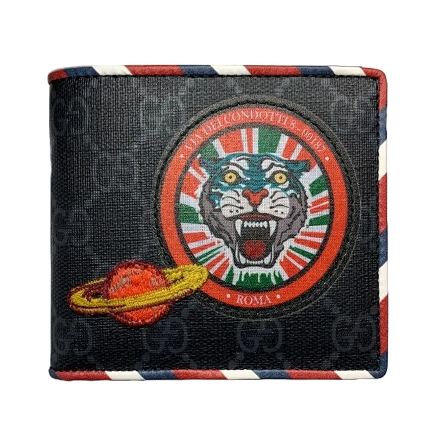 Túi xách Gucci - Ví Nam Gucci GG Supreme Monogram Night Courrier Bi-Fold Wallet Màu Đen Xám - Vua Hàng Hiệu