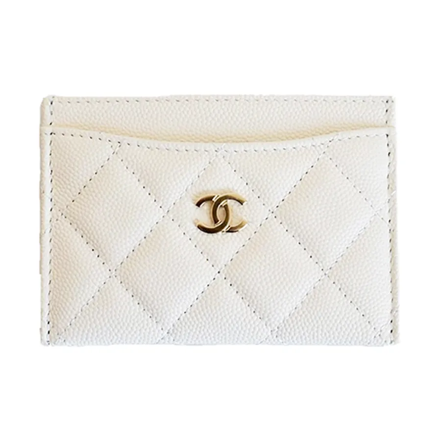 CC FLAP CARD HOLDER 11.3 WHITE GRAINED CALFSKIN GOLD ICON main image 0