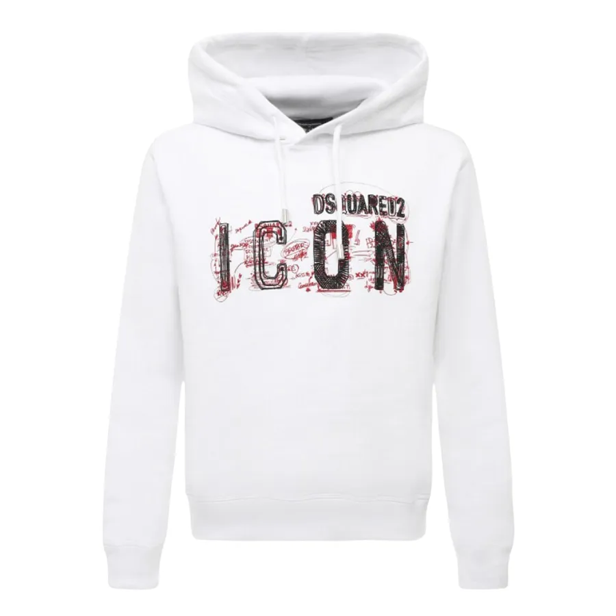 Thời trang Vải nỉ cao cấp - Áo Hoodie Nam Dsquared2 White With ICON Logo Printed S79GU0113 S25516 100W Màu Trắng - Vua Hàng Hiệu