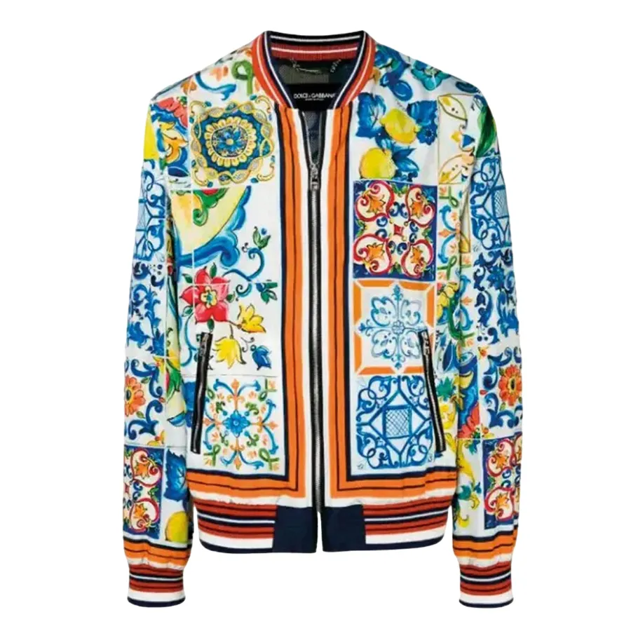 Dolce & Gabbana Áo khoác - Áo Khoác Nam Dolce & Gabbana D&G Majolica Print Bomber In Blue G9LJ0T HPM1L HAP63 Phối Màu - Vua Hàng Hiệu