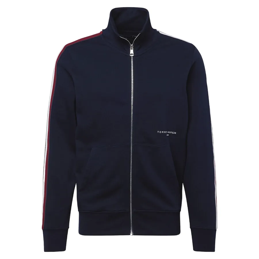 Thời trang Áo khoác - Áo Khoác Nam Tommy Hilfiger Logo-Print Cotton Bomber Jacket Màu Xanh Navy Size S - Vua Hàng Hiệu