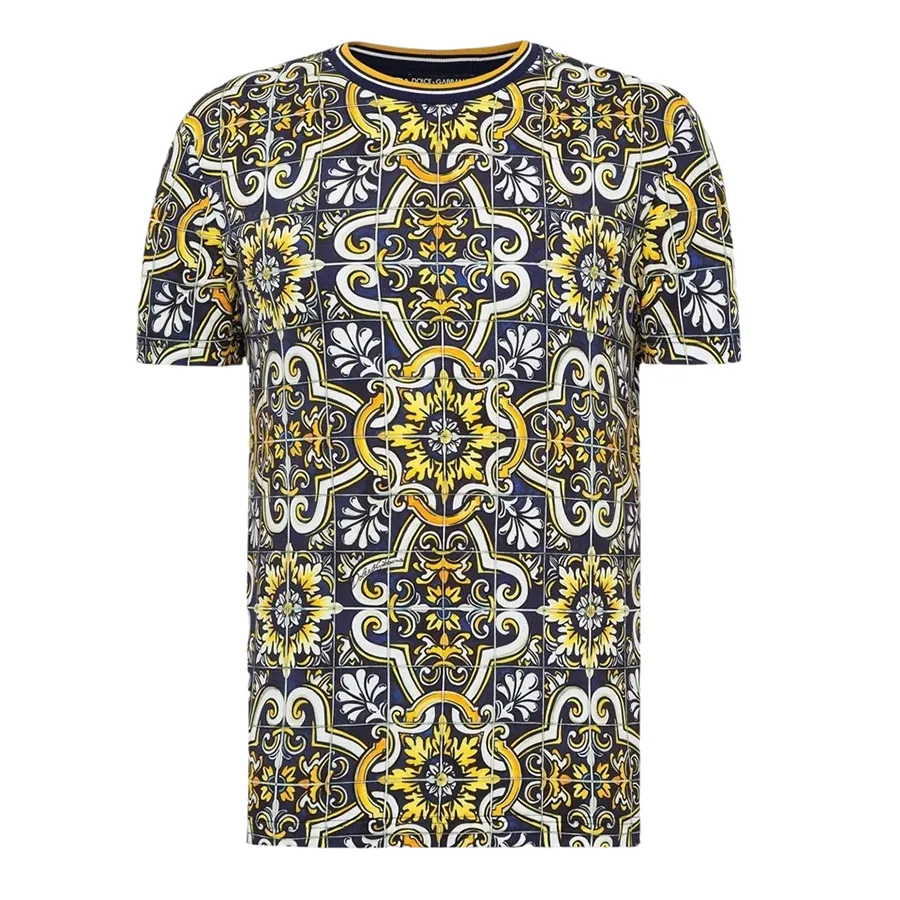Dolce & Gabbana Cotton - Áo Phông Nam Dolce & Gabbana D&G With Maiolica Print Cotton T-Shirt G8KD0TFI7VN Phối Màu Size 44 - Vua Hàng Hiệu