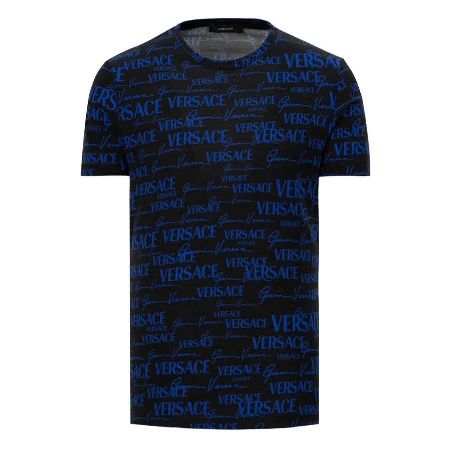 Versace Áo phông - Áo Phông Nam Versace Black With Blue Pattern Printed Tshirt 1002901 1A02086 5B140 Màu Xanh Đen - Vua Hàng Hiệu