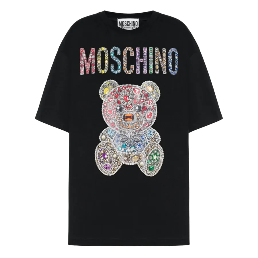 Thời trang Moschino - Áo Phông Nữ Moschino Black With Teddy Bear Logo Printed Tshirt 232D A070954411555 Màu Đen - Vua Hàng Hiệu