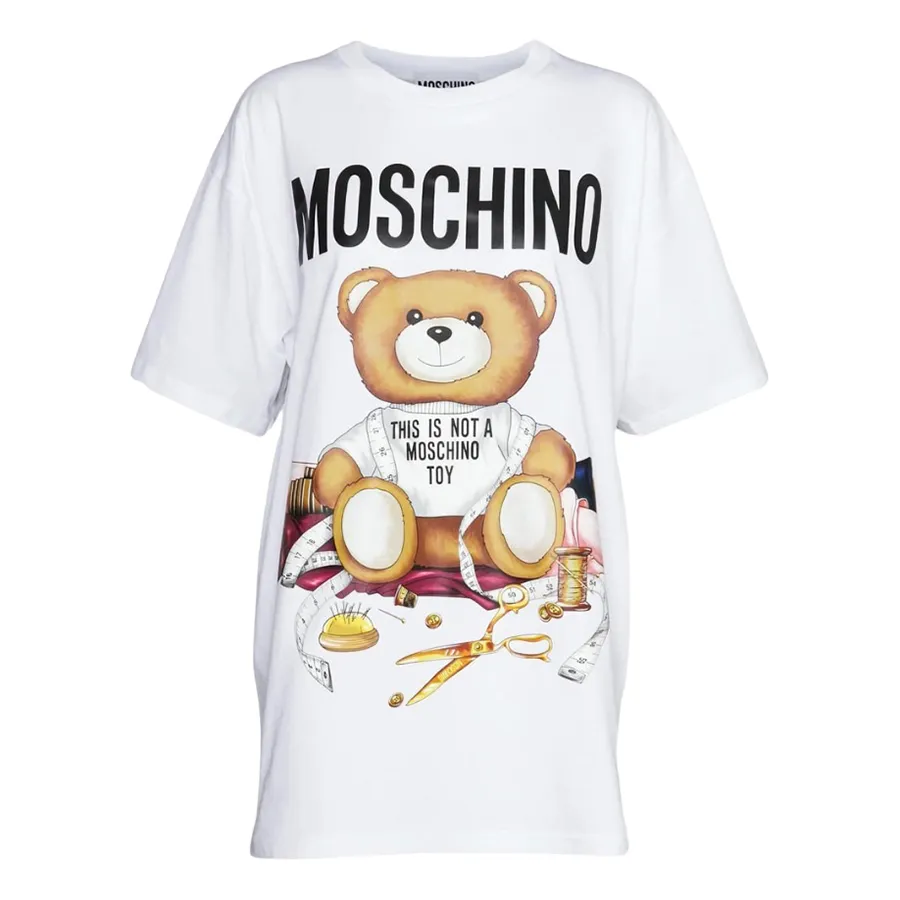 Thời trang Moschino - Áo Phông Nữ Moschino White With Teddy Bear Logo Printed Tshirt 232E V070155411001 Màu Trắng - Vua Hàng Hiệu