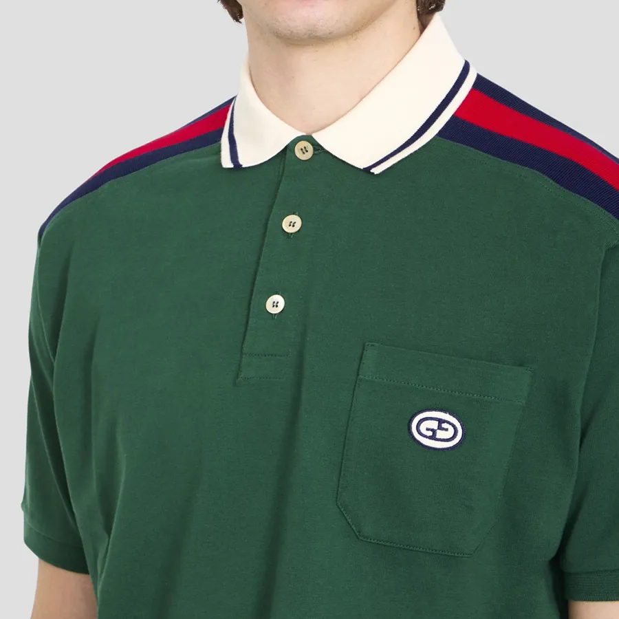 Áo Polo Nam Gucci Green With Interlocking G Logo Embroidered