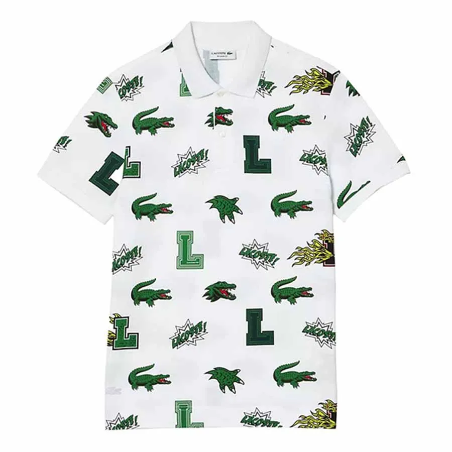 Thời trang Trắng họa tiết - Áo Polo Nam Lacoste Holiday Regular Fit Crocodile Print Shirt PH1464 SBH Màu Trắng Họa Tiết Size 2 - Vua Hàng Hiệu