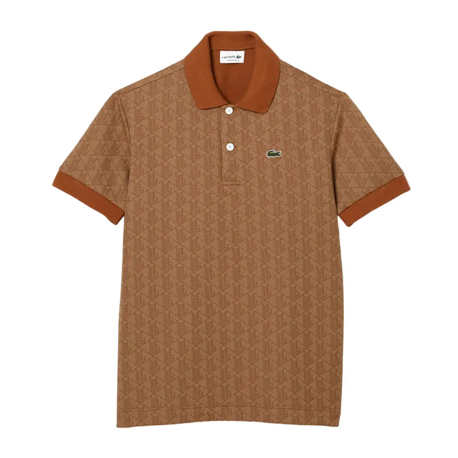 Áo Polo Nam Lacoste Men's Classic Fit Monogram Print Contrast Collar Polo Shirt DH0073 Màu Nâu Size 5