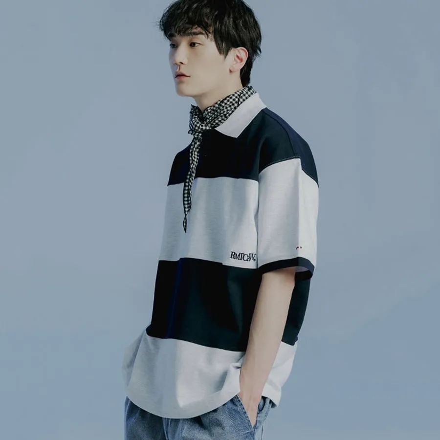 Áo Polo Romantic Crown Stripe Rugby Màu Đen Xám | Vua Hàng Hiệu