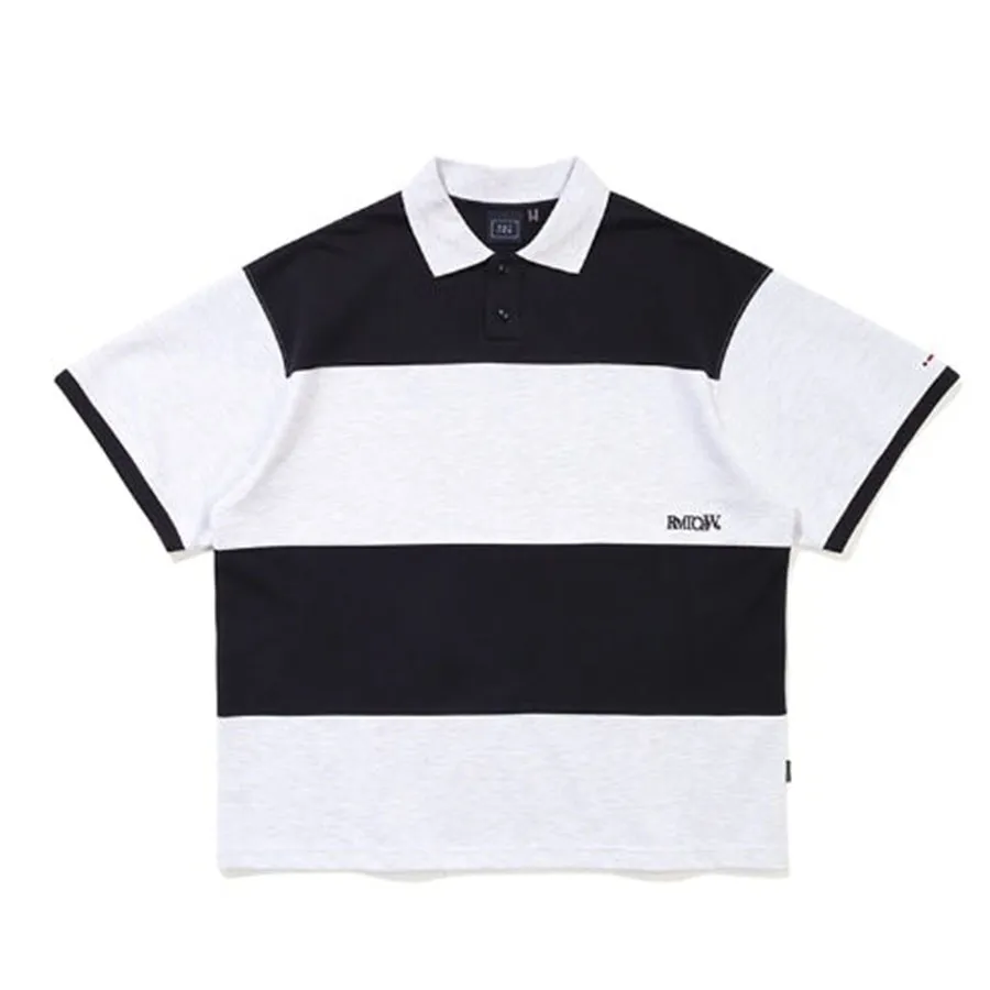 ★2023SS新作★ROMANTIC CROWN★STRIPE RUGBY POLO Áo Polo Romantic Crown Stripe Rugby Màu Đen Xám | Vua Hàng Hiệu