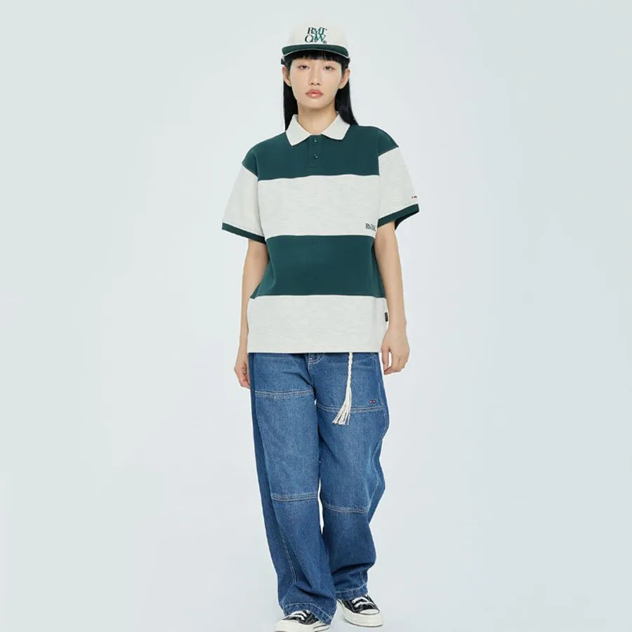 Áo Polo Romantic Crown Stripe Rugby Màu Xanh Xám | Vua Hàng Hiệu