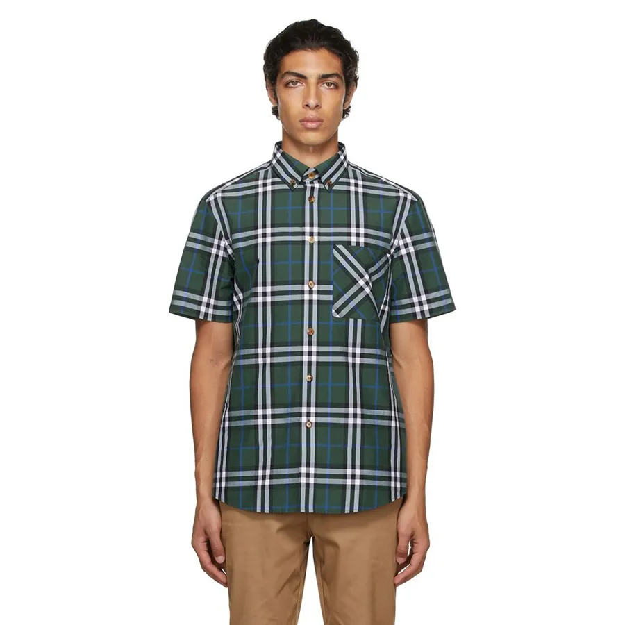 Thời trang Xanh lá - Áo Sơ Mi Nam Burberry Poplin Check Shirt Màu Xanh Lá Size XS - Vua Hàng Hiệu