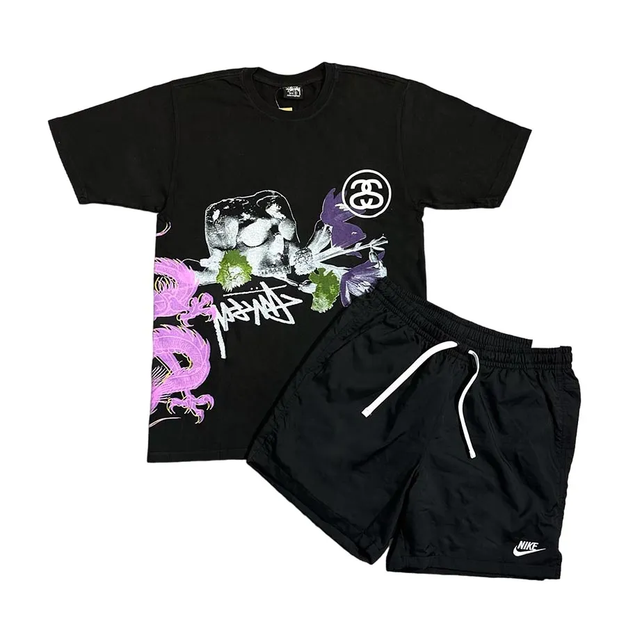 Thời trang Order - Bộ Quần Áo Cộc Tay Nam Nike x Stussy Pigment Dyed Shorts Black Màu Đen Size S - Vua Hàng Hiệu
