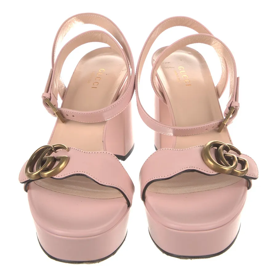 Pink Gucci Marmont Block Heel Dép Cao Gót Nữ Gucci GG Marmont